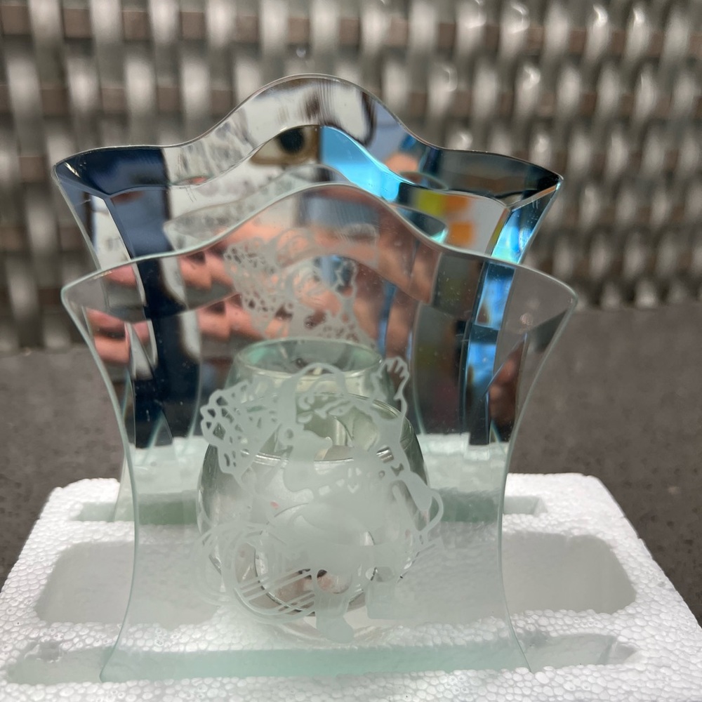 Glass Candle Holder with Etched Design